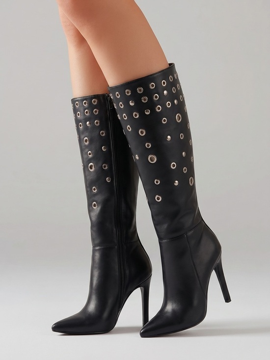 Source Unknown Shoes - NWOR Women’s Size 5.5 Black Grommet Stud Details Knee-High Stiletto Boots